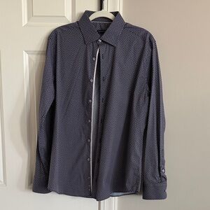 Stone Rose Navy and White Micro-Pattern Dress Shirt